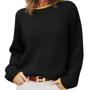 Cozy Chunky Ribbed Sweater Loose Fit Color Block Knit Top Quite Luxury Style